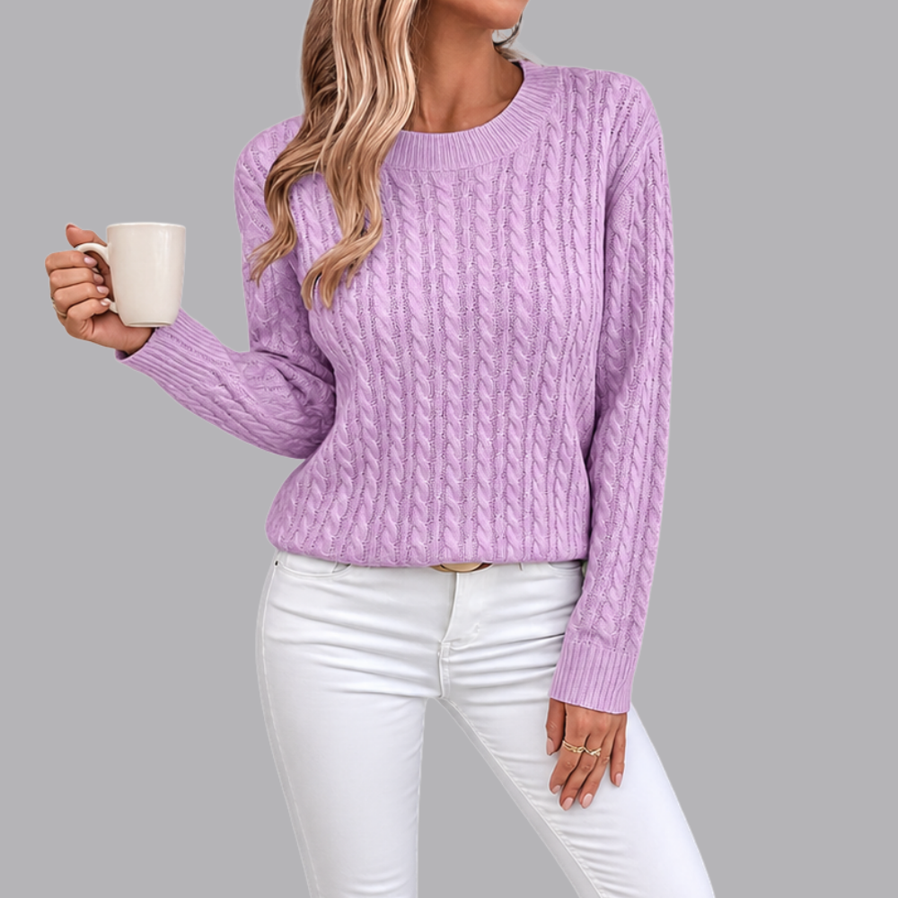 Women’s Cable Knit Jumper Crew Neck Long Sleeve Cardigan