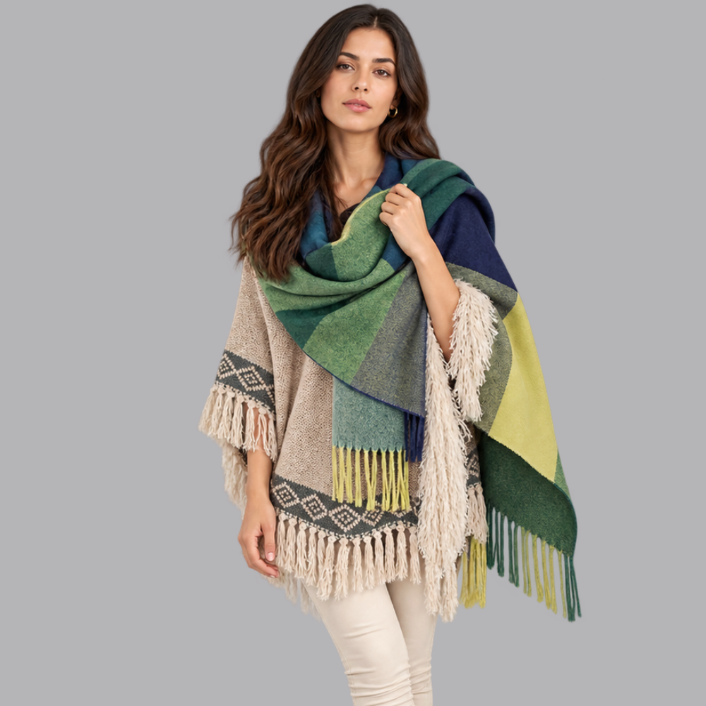Women’s Checked Blanket Scarf Tassel Fringe Winter Wrap