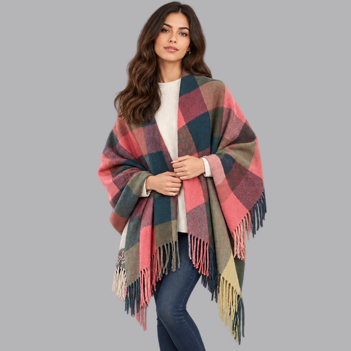 Women’s Checked Blanket Scarf Tassel Fringe Winter Wrap