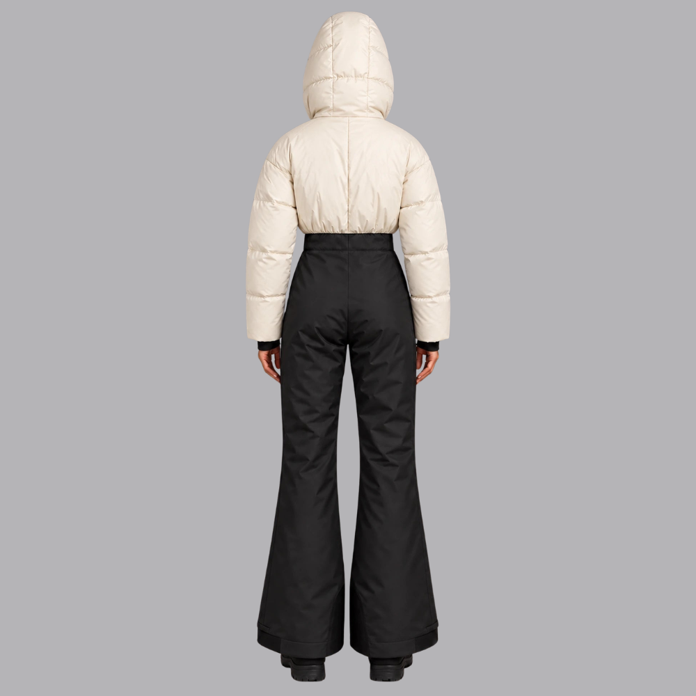 Women’s Padded Ski Jumpsuit Hooded Collar Zip Front Wide Leg