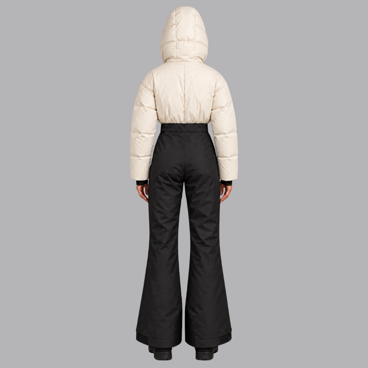 Women’s Padded Ski Jumpsuit Hooded Collar Zip Front Wide Leg