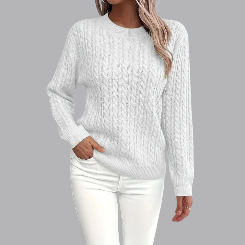 Women’s Cable Knit Jumper Crew Neck Long Sleeve Cardigan
