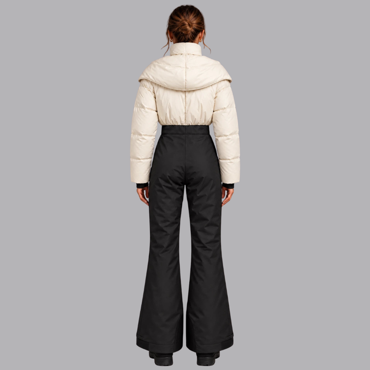 Women’s Padded Ski Jumpsuit Hooded Collar Zip Front Wide Leg