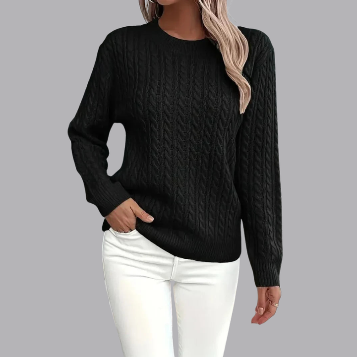 Women’s Cable Knit Jumper Crew Neck Long Sleeve Cardigan