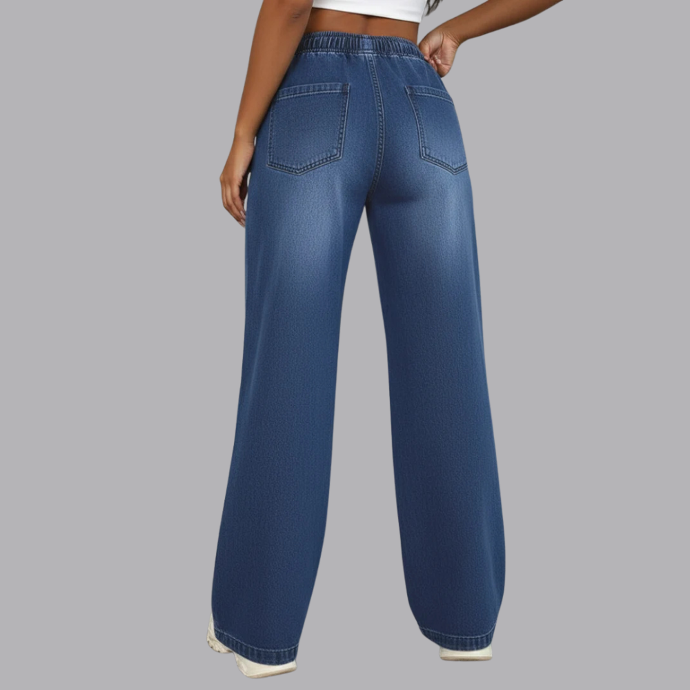 Women’s Wide Leg Jeans Elastic Waist Drawstring Denim Pants