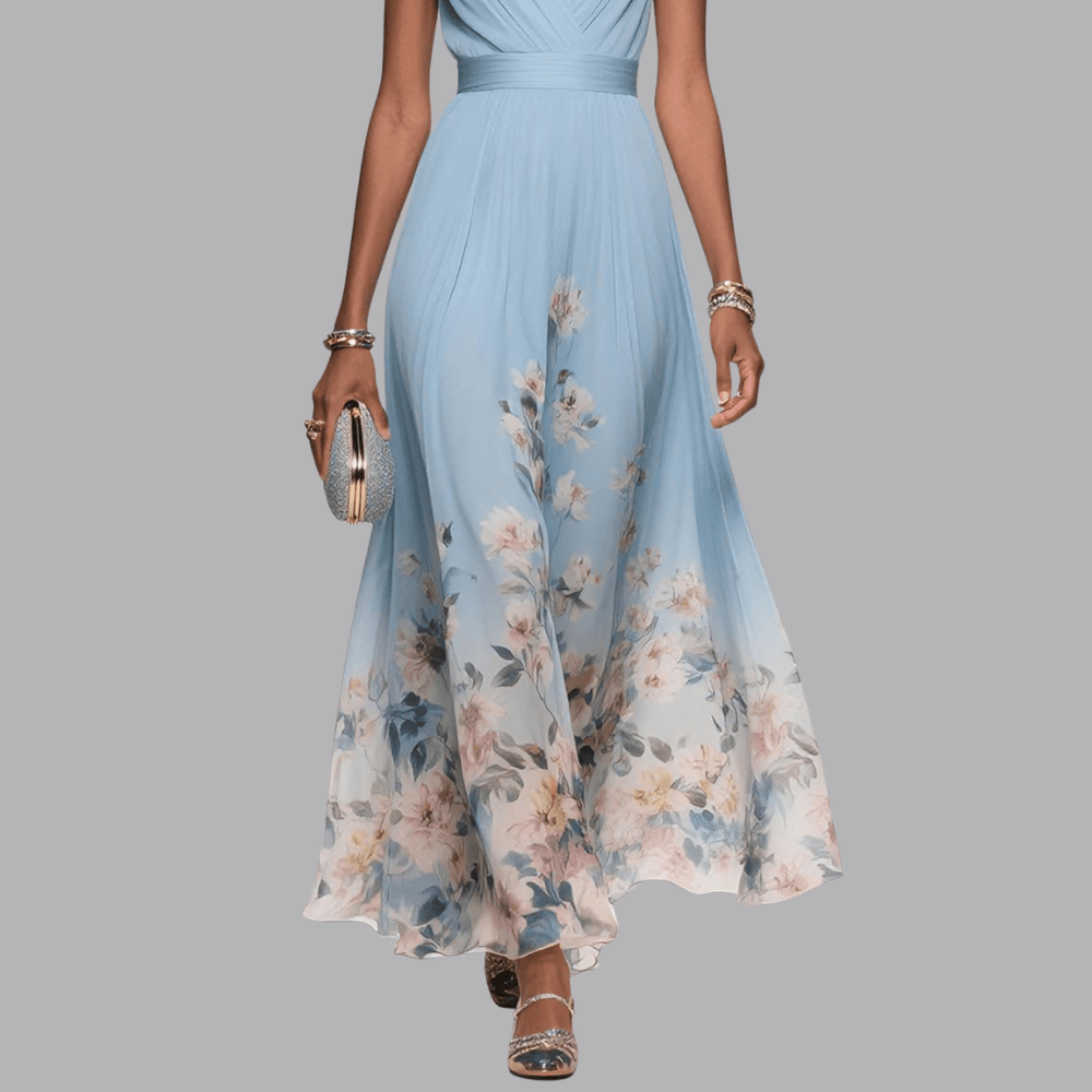 Women’s Floral Wedding Guest Dress Sleeveless V Neck