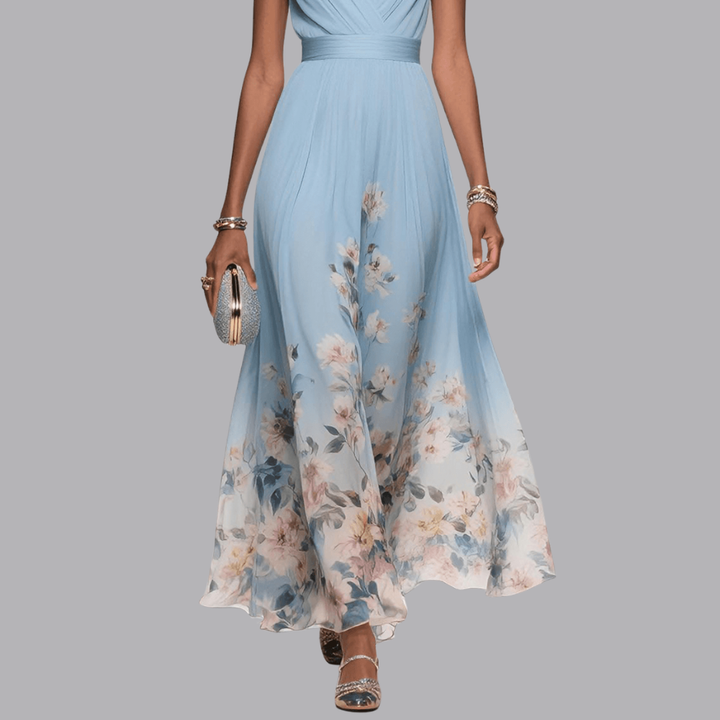 Women’s Floral Wedding Guest Dress Sleeveless V Neck
