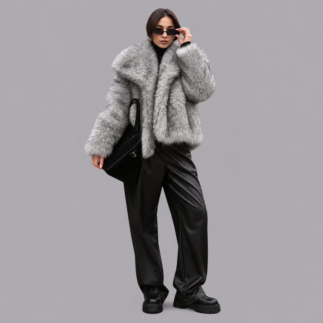 Women’s Oversized Faux Fur Jacket Wide Collar Long Sleeve