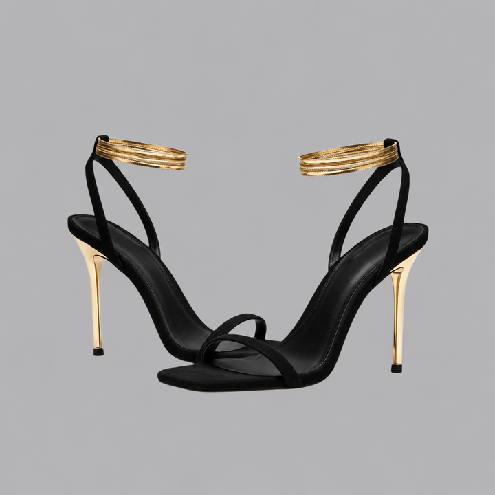 Women’s Strappy Stiletto Sandals Gold Ankle Strap Heels