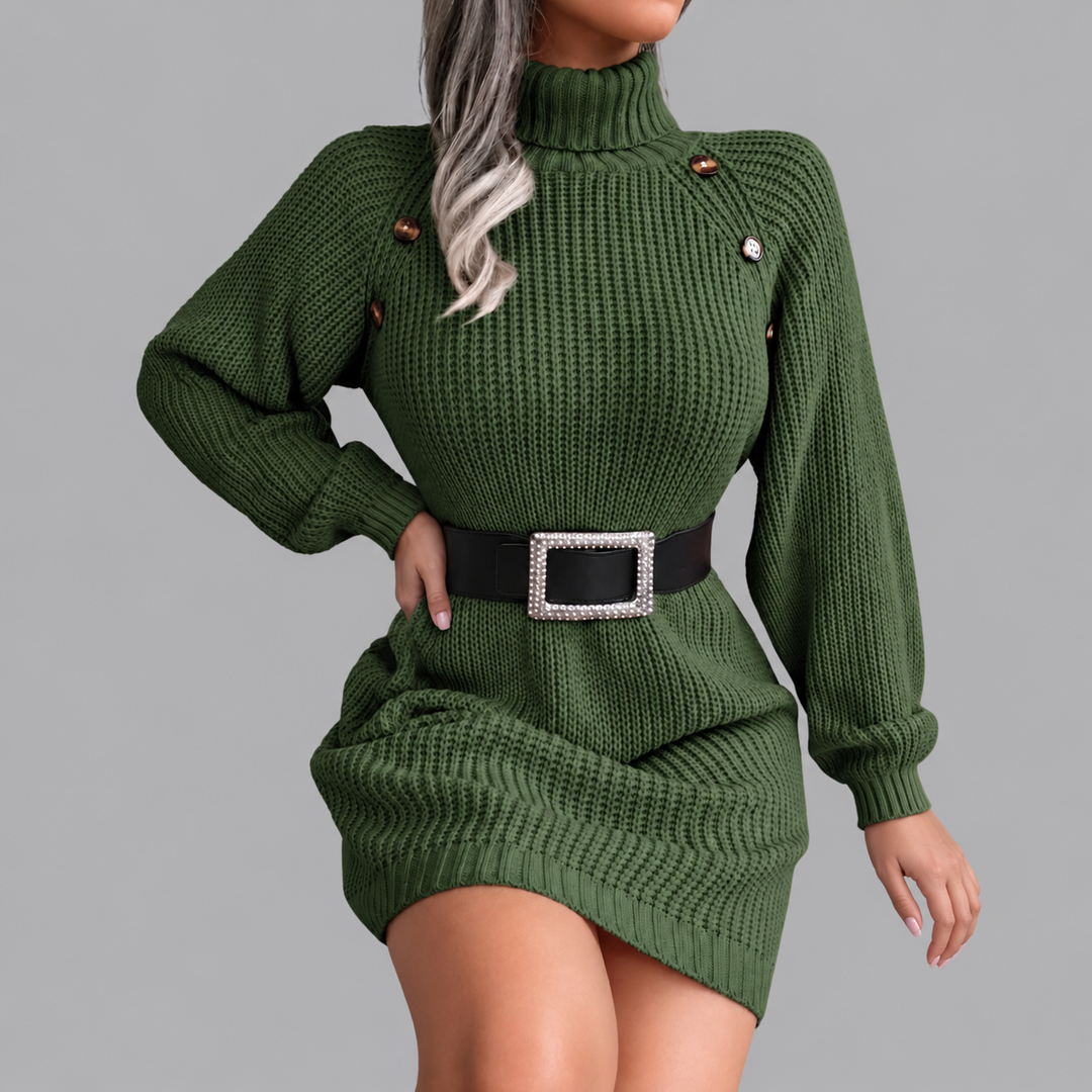 Women’s Turtleneck Sweater Mini Dress Long Sleeve Knit