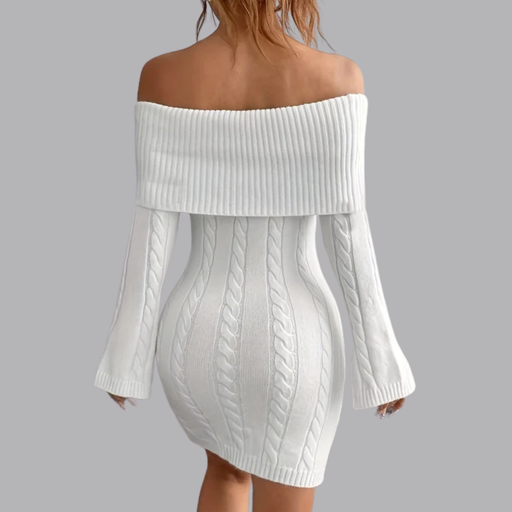 Women’s Off Shoulder Sweater Mini Dress Cable Knit Long Sleeve