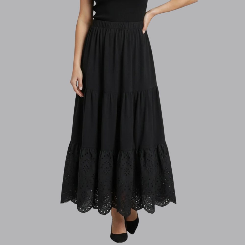 Women’s Black High Waisted Maxi Skirt Lace Hem