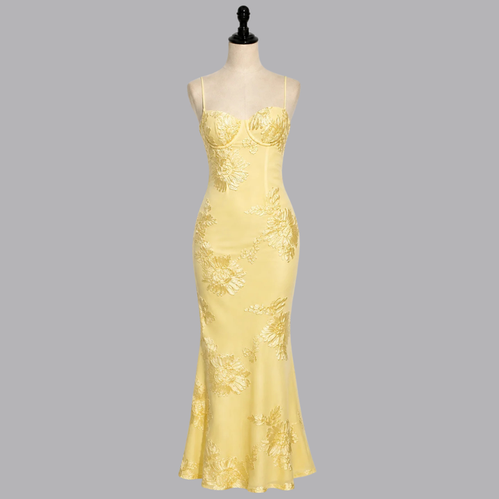 Women’s Floral Embroidered Strappy Mermaid Maxi Dress