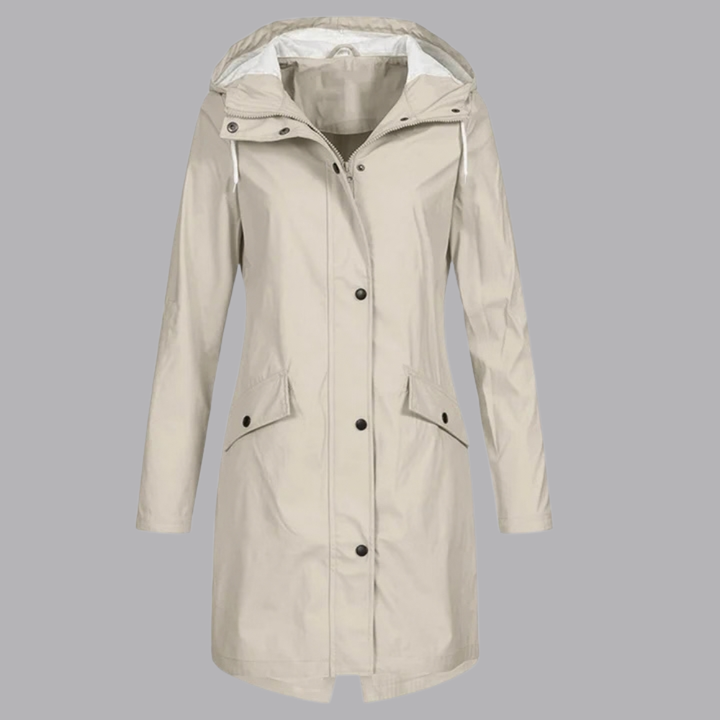 Women’s Hooded Raincoat Waterproof Button Front Jacket