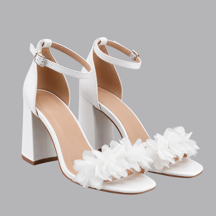 Women’s White Flower Embellished Open Toe High Heel Sandals