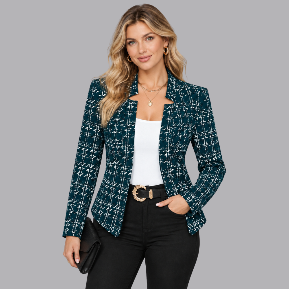 Women’s Plaid Blazer Open Front Tailored Jacket Casual Outfit