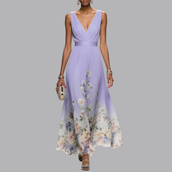 Women’s Floral Wedding Guest Dress Sleeveless V Neck