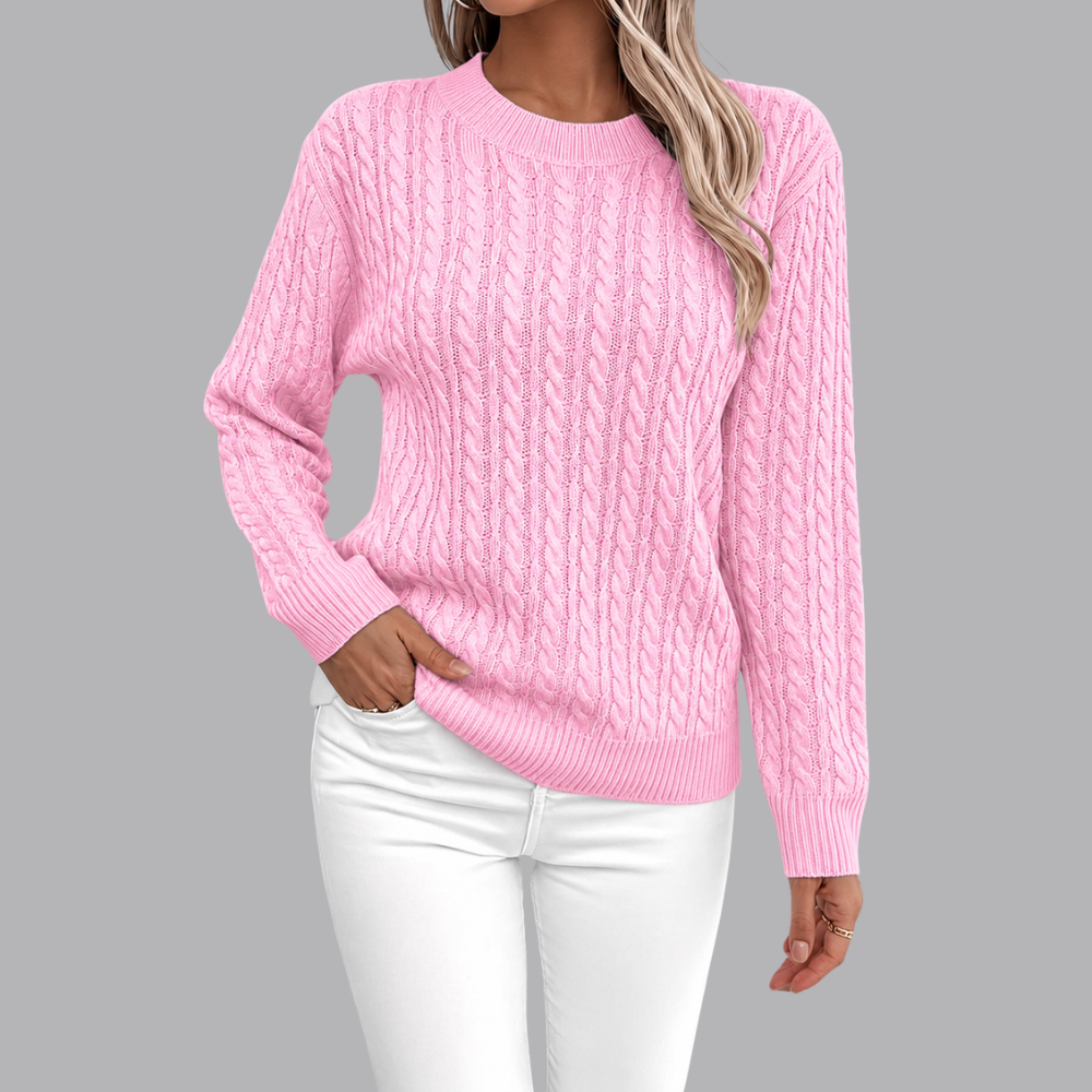 Women’s Cable Knit Jumper Crew Neck Long Sleeve Cardigan