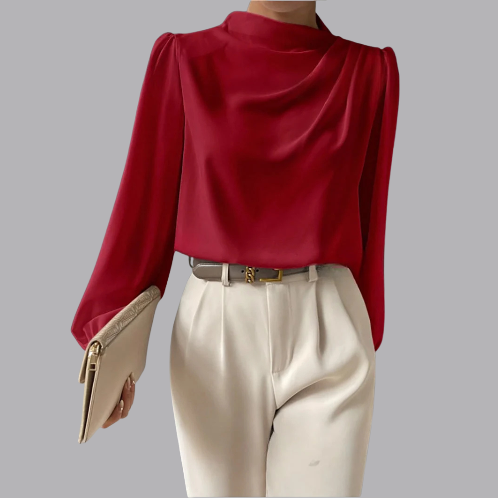 Women’s Satin Blouse Long Sleeve Cowl Neck Elegant Top