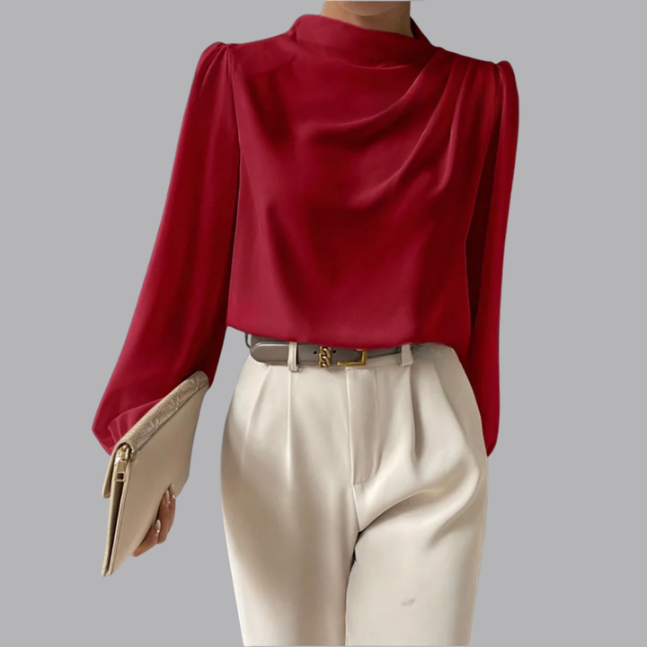 Women’s Satin Blouse Long Sleeve Cowl Neck Elegant Top