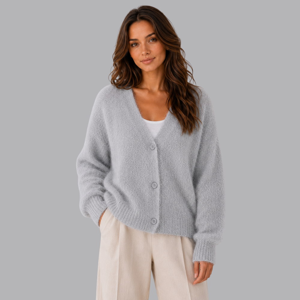 Women’s Fuzzy Knit Cardigan V Neck Button Front Long Sleeve