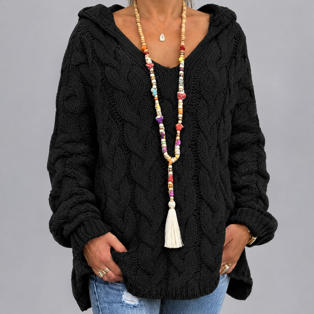 Women’s Cable Knit Hooded Sweater Long Sleeve