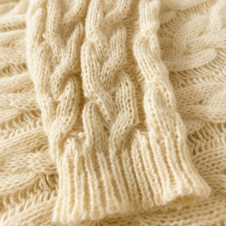 Women’s Cable Knit Hooded Sweater Long Sleeve